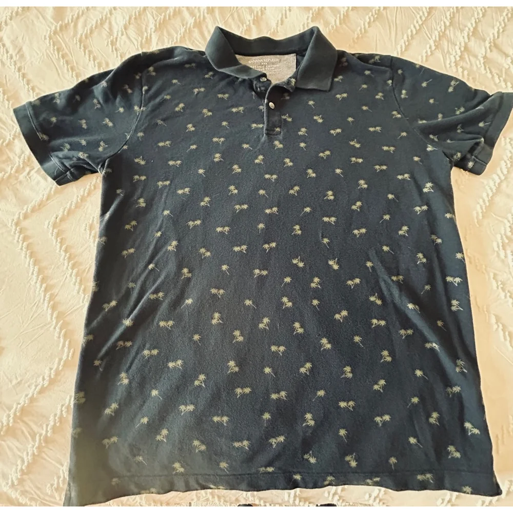 Banana Republic Polo Shirt men’s XL Blue tropical Palm Tree summer resort wear